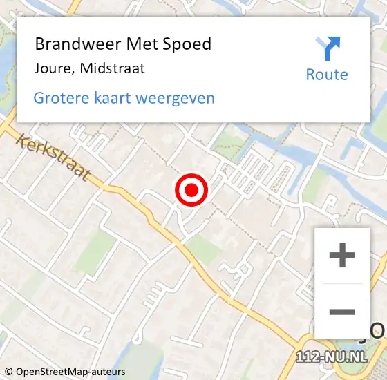 Locatie op kaart van de 112 melding: Brandweer Met Spoed Naar Joure, Midstraat op 29 oktober 2023 10:45