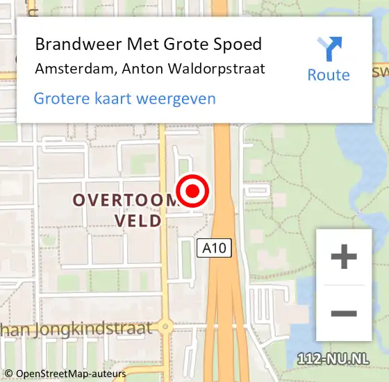 Locatie op kaart van de 112 melding: Brandweer Met Grote Spoed Naar Amsterdam, Anton Waldorpstraat op 29 oktober 2023 10:54