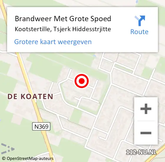 Locatie op kaart van de 112 melding: Brandweer Met Grote Spoed Naar Kootstertille, Tsjerk Hiddesstrjitte op 29 oktober 2023 10:59