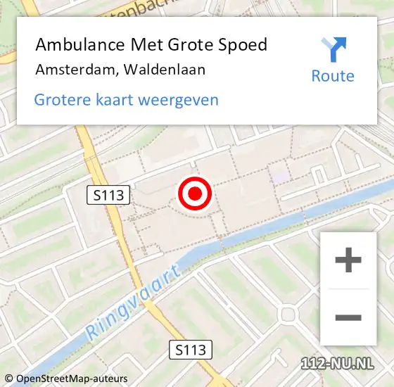 Locatie op kaart van de 112 melding: Ambulance Met Grote Spoed Naar Amsterdam, Waldenlaan op 29 oktober 2023 11:19