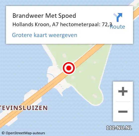 Locatie op kaart van de 112 melding: Brandweer Met Spoed Naar Hollands Kroon, A7 hectometerpaal: 72,3 op 29 oktober 2023 11:30