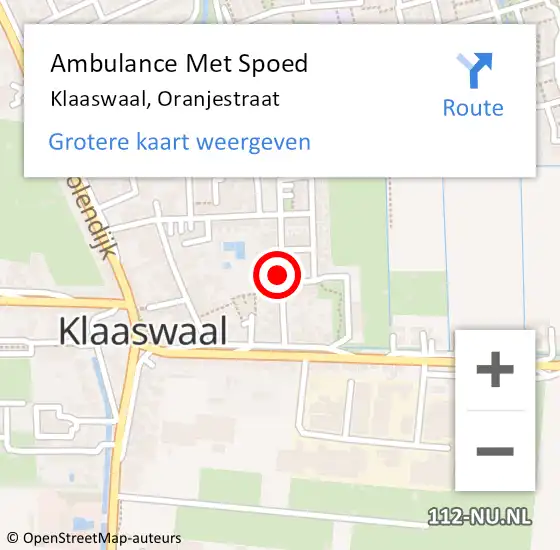 Locatie op kaart van de 112 melding: Ambulance Met Spoed Naar Klaaswaal, Oranjestraat op 29 oktober 2023 11:47