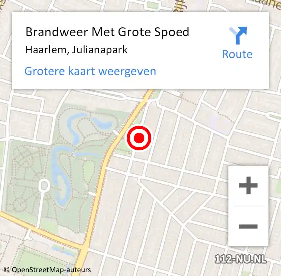 Locatie op kaart van de 112 melding: Brandweer Met Grote Spoed Naar Haarlem, Julianapark op 29 oktober 2023 12:34