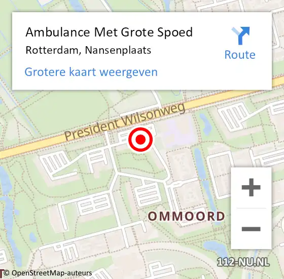 Locatie op kaart van de 112 melding: Ambulance Met Grote Spoed Naar Rotterdam, Nansenplaats op 29 oktober 2023 13:11
