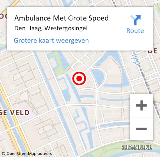 Locatie op kaart van de 112 melding: Ambulance Met Grote Spoed Naar Den Haag, Westergosingel op 29 oktober 2023 13:14