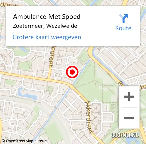 Locatie op kaart van de 112 melding: Ambulance Met Spoed Naar Zoetermeer, Wezelweide op 29 oktober 2023 13:42