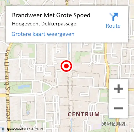 Locatie op kaart van de 112 melding: Brandweer Met Grote Spoed Naar Hoogeveen, Dekkerpassage op 29 oktober 2023 13:45