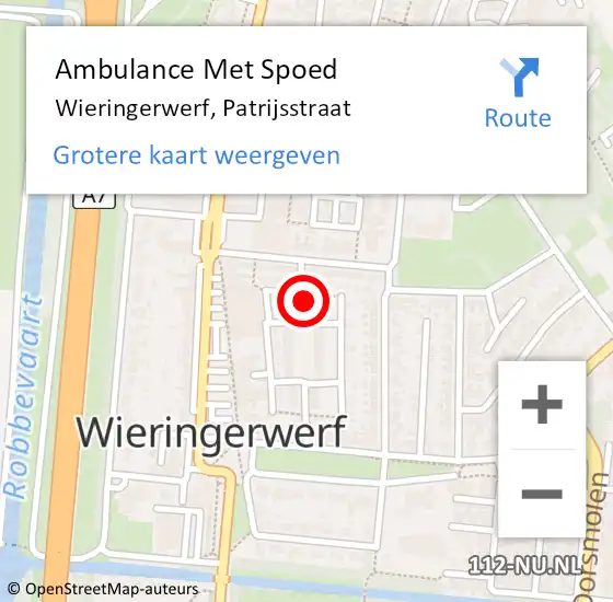 Locatie op kaart van de 112 melding: Ambulance Met Spoed Naar Wieringerwerf, Patrijsstraat op 29 oktober 2023 13:52