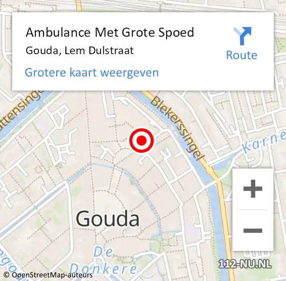 Locatie op kaart van de 112 melding: Ambulance Met Grote Spoed Naar Gouda, Lem Dulstraat op 29 oktober 2023 14:11