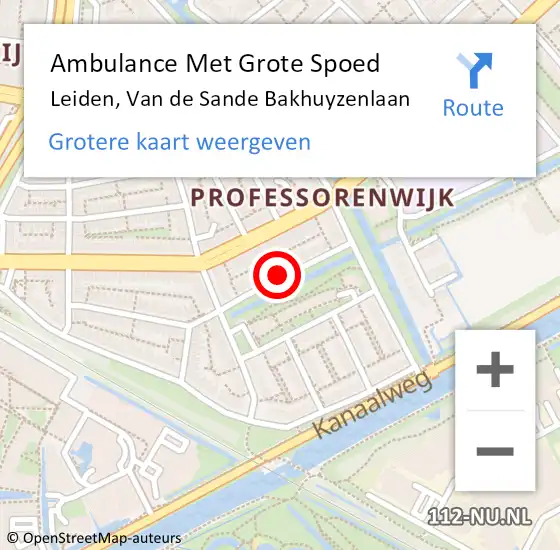 Locatie op kaart van de 112 melding: Ambulance Met Grote Spoed Naar Leiden, Van de Sande Bakhuyzenlaan op 29 oktober 2023 14:23