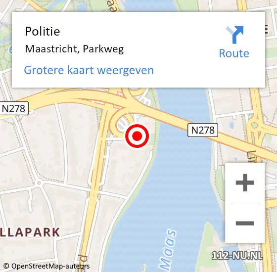 Locatie op kaart van de 112 melding: Politie Maastricht, Parkweg op 29 oktober 2023 14:39