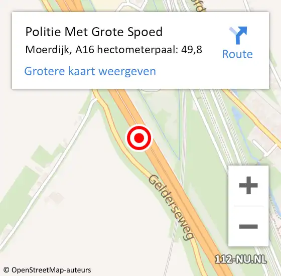 Locatie op kaart van de 112 melding: Politie Met Grote Spoed Naar Moerdijk, A16 hectometerpaal: 49,8 op 29 oktober 2023 15:16