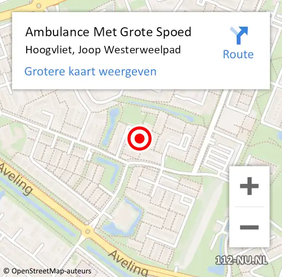 Locatie op kaart van de 112 melding: Ambulance Met Grote Spoed Naar Hoogvliet, Joop Westerweelpad op 29 oktober 2023 16:49