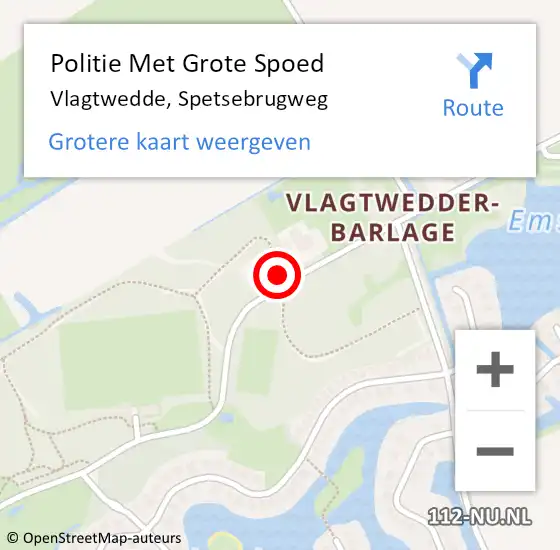 Locatie op kaart van de 112 melding: Politie Met Grote Spoed Naar Vlagtwedde, Spetsebrugweg op 29 oktober 2023 17:09