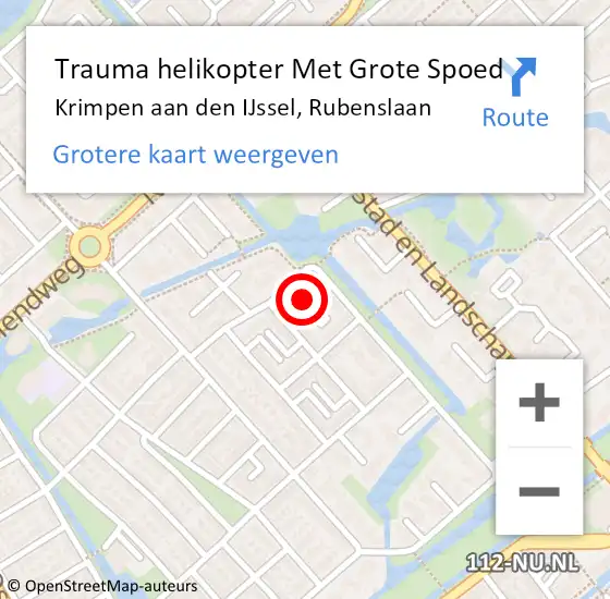 Locatie op kaart van de 112 melding: Trauma helikopter Met Grote Spoed Naar Krimpen aan den IJssel, Rubenslaan op 29 oktober 2023 17:31