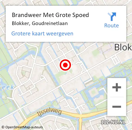 Locatie op kaart van de 112 melding: Brandweer Met Grote Spoed Naar Blokker, Goudreinetlaan op 29 oktober 2023 17:31