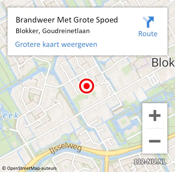 Locatie op kaart van de 112 melding: Brandweer Met Grote Spoed Naar Blokker, Goudreinetlaan op 29 oktober 2023 17:32