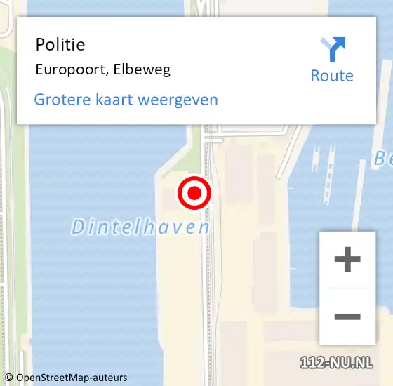 Locatie op kaart van de 112 melding: Politie Europoort, Elbeweg op 29 oktober 2023 17:34