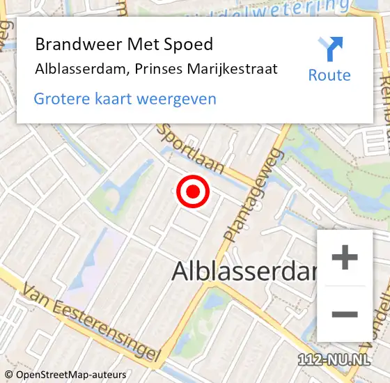 Locatie op kaart van de 112 melding: Brandweer Met Spoed Naar Alblasserdam, Prinses Marijkestraat op 29 oktober 2023 17:35