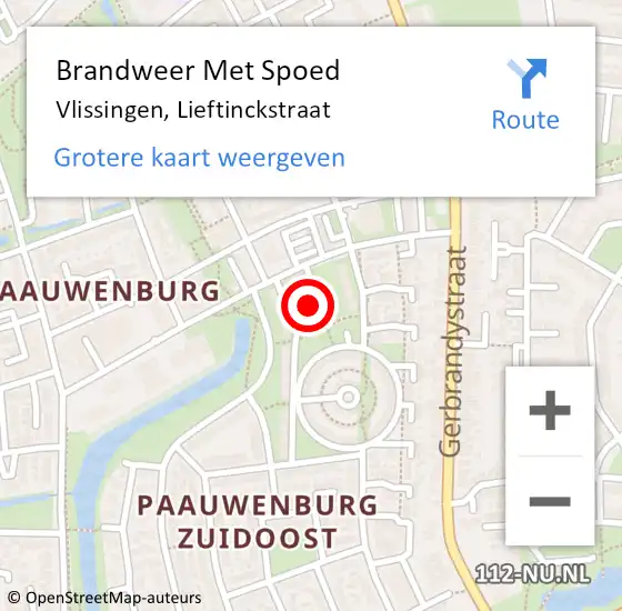 Locatie op kaart van de 112 melding: Brandweer Met Spoed Naar Vlissingen, Lieftinckstraat op 29 oktober 2023 17:54