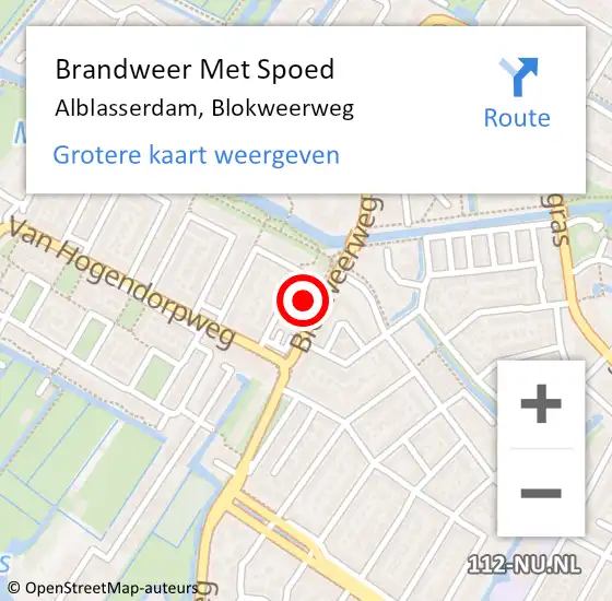 Locatie op kaart van de 112 melding: Brandweer Met Spoed Naar Alblasserdam, Blokweerweg op 29 oktober 2023 18:01