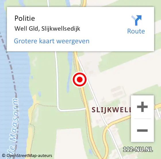 Locatie op kaart van de 112 melding: Politie Well Gld, Slijkwellsedijk op 13 september 2014 09:39