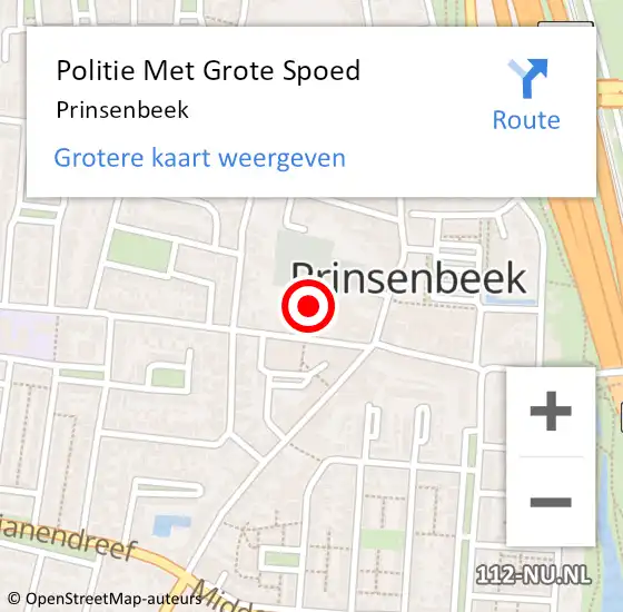 Locatie op kaart van de 112 melding: Politie Met Grote Spoed Naar Prinsenbeek op 29 oktober 2023 18:11