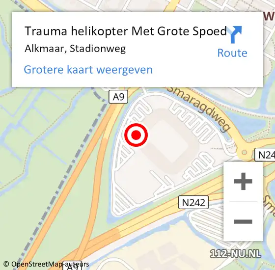 Locatie op kaart van de 112 melding: Trauma helikopter Met Grote Spoed Naar Alkmaar, Stadionweg op 29 oktober 2023 18:37