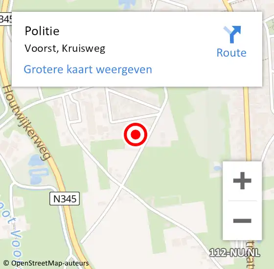 Locatie op kaart van de 112 melding: Politie Voorst, Kruisweg op 29 oktober 2023 19:00