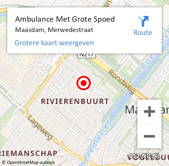 Locatie op kaart van de 112 melding: Ambulance Met Grote Spoed Naar Maasdam, Merwedestraat op 29 oktober 2023 19:19