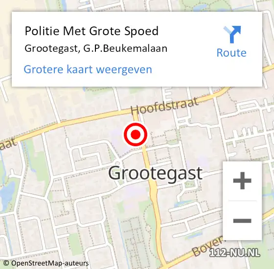 Locatie op kaart van de 112 melding: Politie Met Grote Spoed Naar Grootegast, G.P.Beukemalaan op 29 oktober 2023 19:20