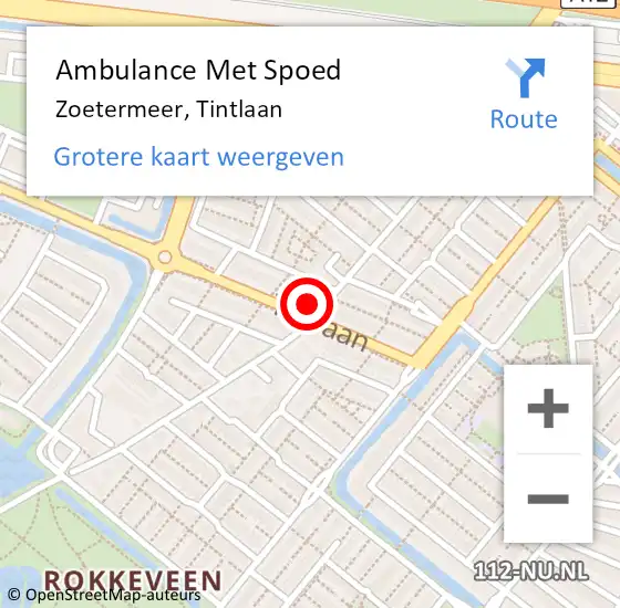 Locatie op kaart van de 112 melding: Ambulance Met Spoed Naar Zoetermeer, Tintlaan op 29 oktober 2023 19:30