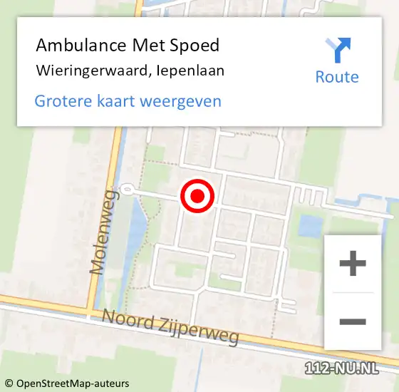 Locatie op kaart van de 112 melding: Ambulance Met Spoed Naar Wieringerwaard, Iepenlaan op 29 oktober 2023 19:50