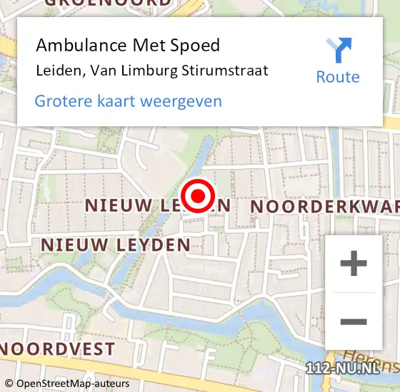 Locatie op kaart van de 112 melding: Ambulance Met Spoed Naar Leiden, Van Limburg Stirumstraat op 29 oktober 2023 19:54