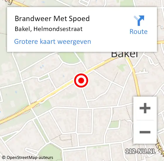 Locatie op kaart van de 112 melding: Brandweer Met Spoed Naar Bakel, Helmondsestraat op 29 oktober 2023 19:54