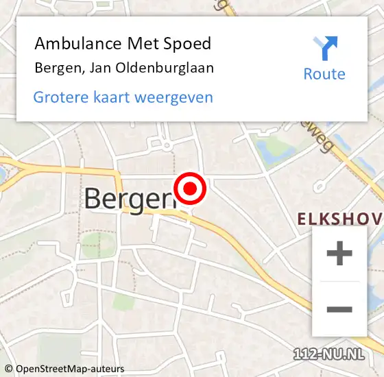 Locatie op kaart van de 112 melding: Ambulance Met Spoed Naar Bergen, Jan Oldenburglaan op 29 oktober 2023 20:09