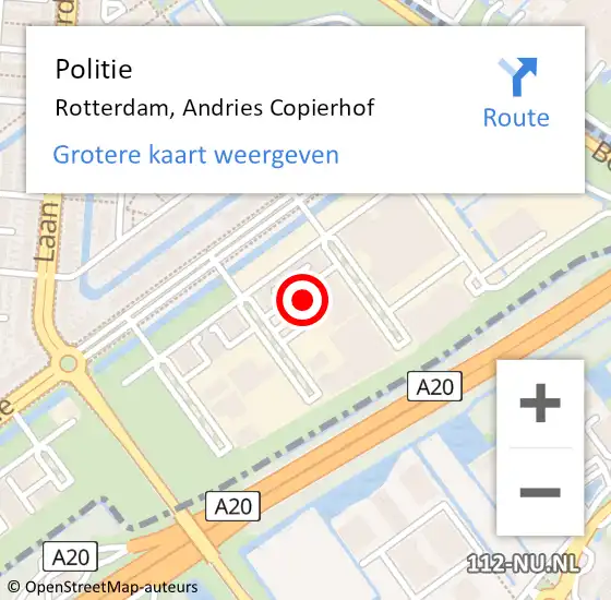 Locatie op kaart van de 112 melding: Politie Rotterdam, Andries Copierhof op 29 oktober 2023 20:26