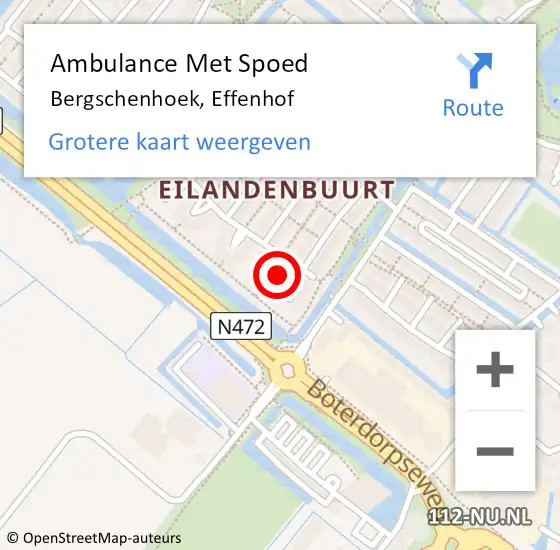 Locatie op kaart van de 112 melding: Ambulance Met Spoed Naar Bergschenhoek, Effenhof op 29 oktober 2023 21:05