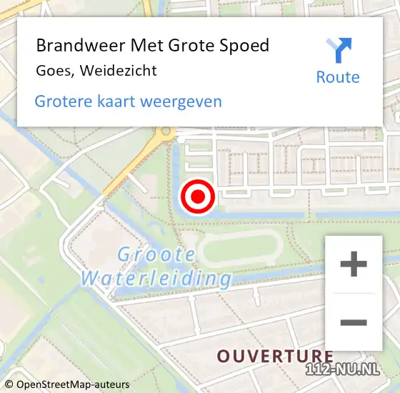 Locatie op kaart van de 112 melding: Brandweer Met Grote Spoed Naar Goes, Weidezicht op 29 oktober 2023 21:16