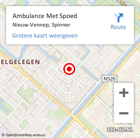 Locatie op kaart van de 112 melding: Ambulance Met Spoed Naar Nieuw-Vennep, Spinner op 29 oktober 2023 21:28
