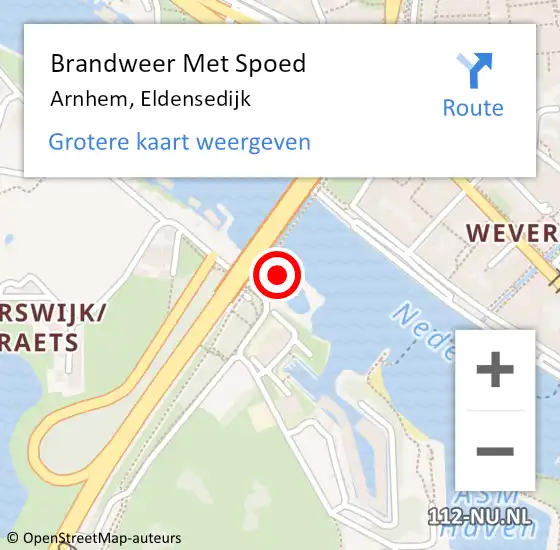 Locatie op kaart van de 112 melding: Brandweer Met Spoed Naar Arnhem, Eldensedijk op 29 oktober 2023 21:38