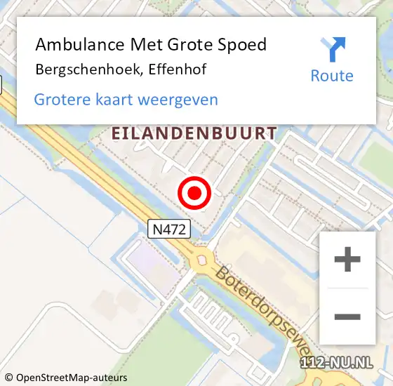 Locatie op kaart van de 112 melding: Ambulance Met Grote Spoed Naar Bergschenhoek, Effenhof op 29 oktober 2023 21:50