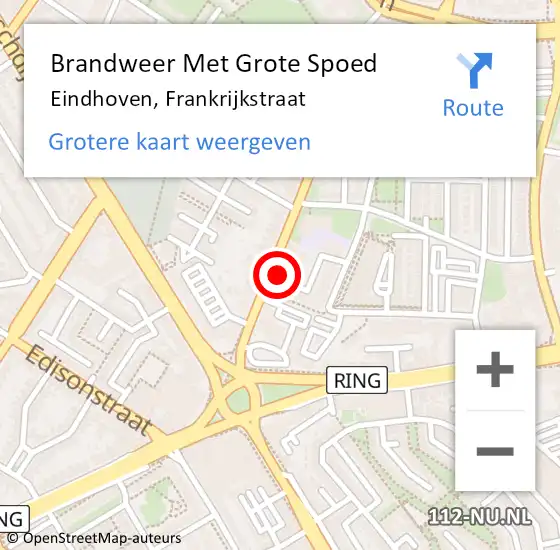 Locatie op kaart van de 112 melding: Brandweer Met Grote Spoed Naar Eindhoven, Frankrijkstraat op 29 oktober 2023 22:15