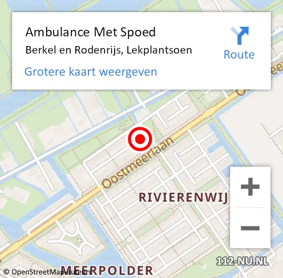 Locatie op kaart van de 112 melding: Ambulance Met Spoed Naar Berkel en Rodenrijs, Lekplantsoen op 29 oktober 2023 22:17