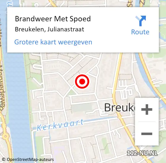 Locatie op kaart van de 112 melding: Brandweer Met Spoed Naar Breukelen, Julianastraat op 13 september 2014 10:09