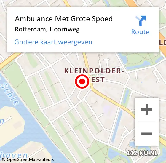 Locatie op kaart van de 112 melding: Ambulance Met Grote Spoed Naar Rotterdam, Hoornweg op 29 oktober 2023 22:39