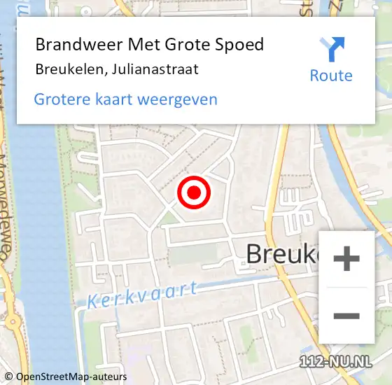 Locatie op kaart van de 112 melding: Brandweer Met Grote Spoed Naar Breukelen, Julianastraat op 13 september 2014 10:12