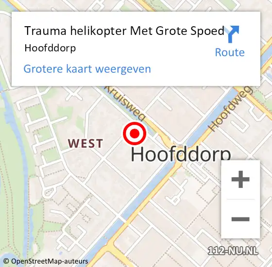 Locatie op kaart van de 112 melding: Trauma helikopter Met Grote Spoed Naar Hoofddorp op 29 oktober 2023 22:48