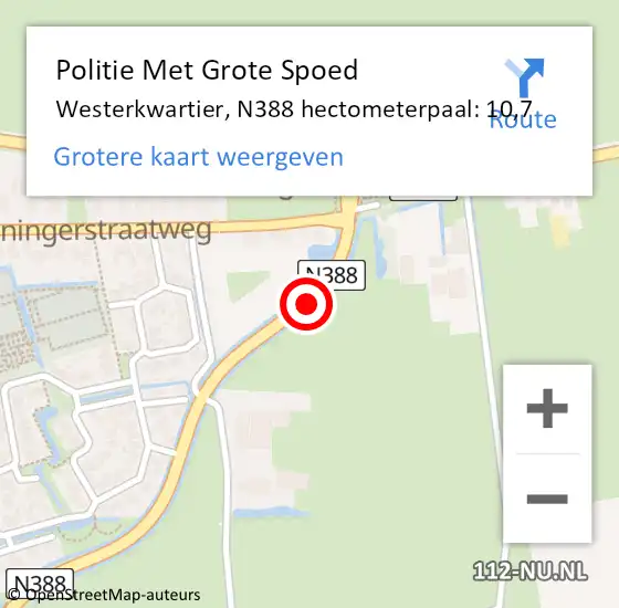 Locatie op kaart van de 112 melding: Politie Met Grote Spoed Naar Westerkwartier, N388 hectometerpaal: 10,7 op 29 oktober 2023 23:02