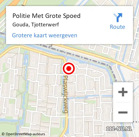 Locatie op kaart van de 112 melding: Politie Met Grote Spoed Naar Gouda, Tjotterwerf op 30 oktober 2023 00:39